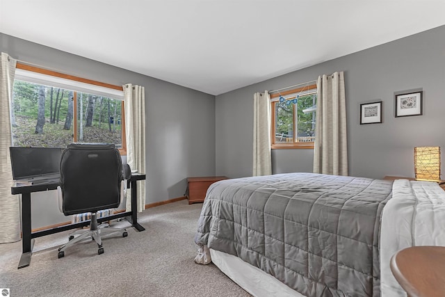 224 Island View Dr, Traverse City, MI 49696 - bedroom featuring light carpet, baseboards, and an office area