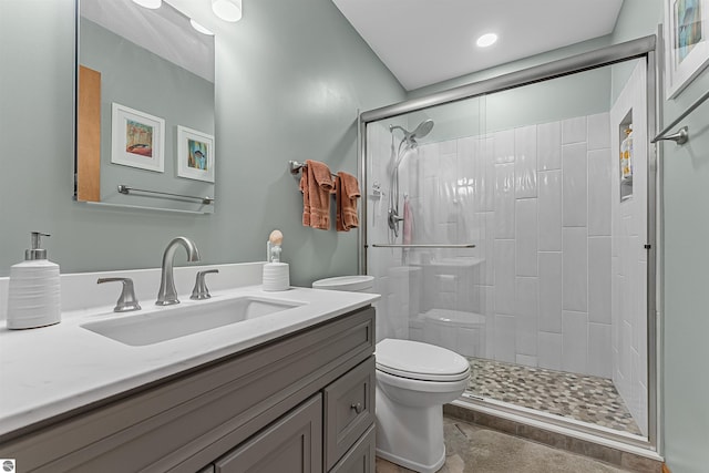 224 Island View Dr, Traverse City, MI 49696 - full bathroom featuring toilet, a stall shower, and vanity
