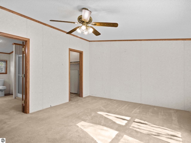 5891 N 19th Rd, Mesick, MI 49668 - unfurnished bedroom with ornamental molding, carpet flooring, a walk in closet, ensuite bathroom, and a closet