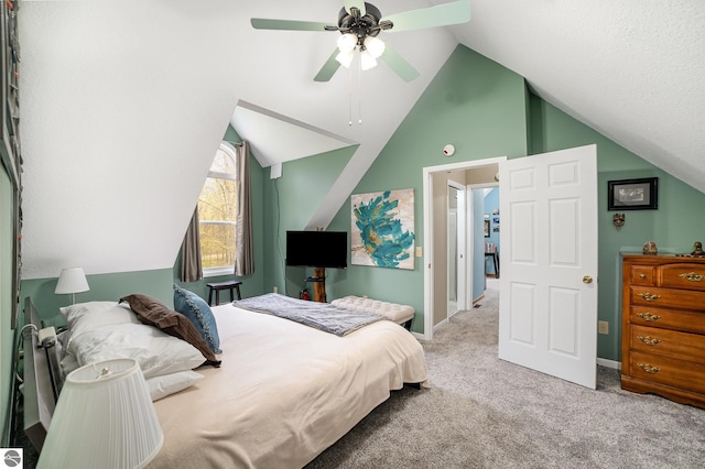4480 Mockingbird Cir, Farwell, MI 48622 - carpeted bedroom featuring lofted ceiling, baseboards, and a ceiling fan