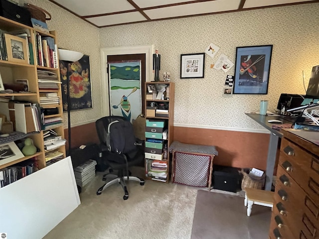 630 N State St, Alma, MI 48801 - office area featuring carpet and a wainscoted wall