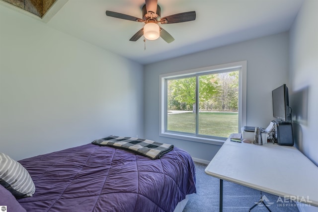 1703 Rau Rd, West Branch, MI 48661 - bedroom with carpet, ceiling fan, and baseboards
