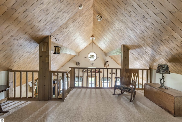 living area featuring carpet flooring and high vaulted ceiling