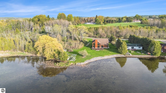 3290 Sumac Trl, Frankfort, MI 49635 - aerial view of property and surrounding area with a nearby body of water