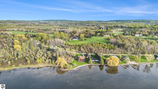 3290 Sumac Trl, Frankfort, MI 49635 - aerial view of property's location featuring a nearby body of water and a heavily wooded area