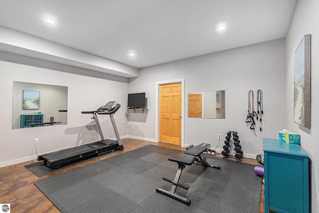 5301 Durga Rd, Williamsburg, MI 49690 - exercise area featuring baseboards and recessed lighting
