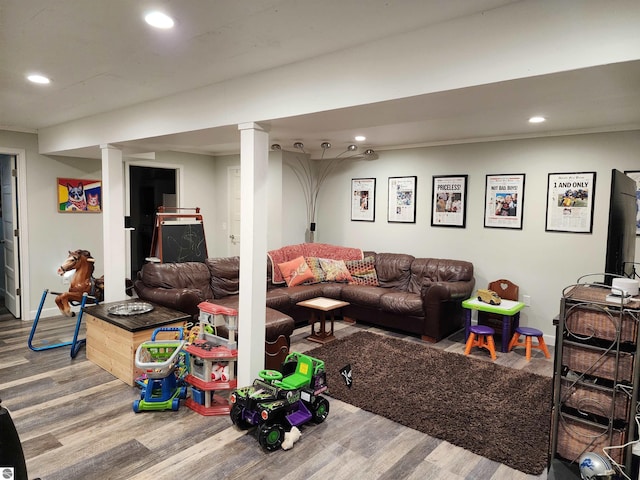 6368 Hardwood Dr, Lake Ann, MI 49650 - living room featuring wood finished floors and recessed lighting