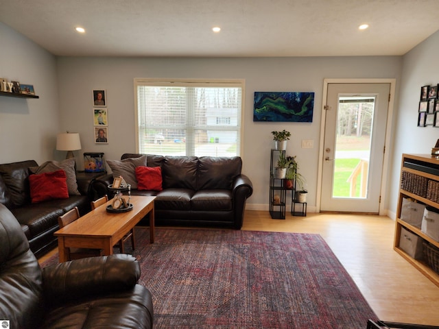 6368 Hardwood Dr, Lake Ann, MI 49650 - living room with wood finished floors, recessed lighting, and baseboards