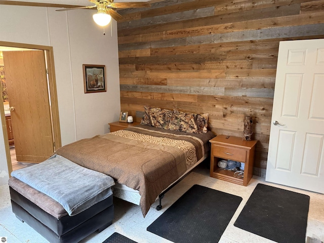 6661 Terry Ln, Hale, MI 48739 - bedroom featuring wood walls and ceiling fan