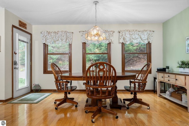 4611 Audubon Dr, Traverse City, MI 49686 - dining room featuring a chandelier, hardwood / wood-style floors, and baseboards