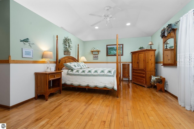 4611 Audubon Dr, Traverse City, MI 49686 - bedroom with light wood-style flooring, recessed lighting, a ceiling fan, baseboards, and lofted ceiling