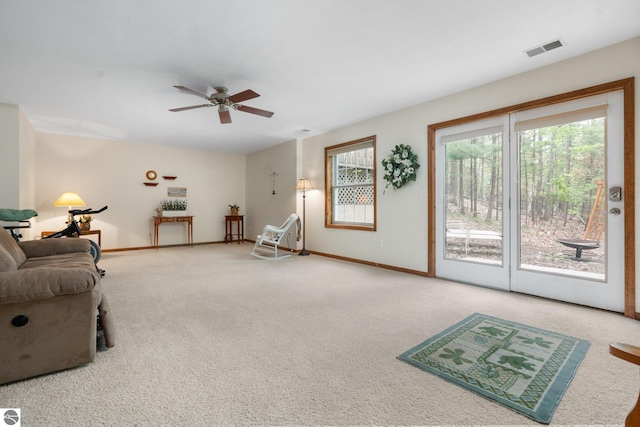 4611 Audubon Dr, Traverse City, MI 49686 - carpeted living area with a ceiling fan and baseboards