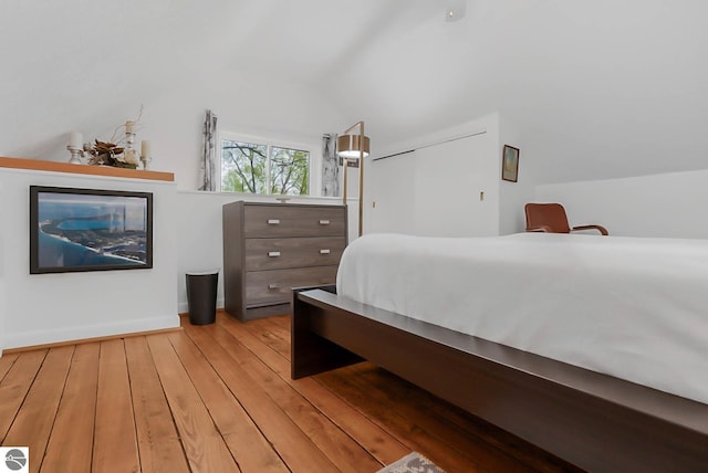 10092 S Elm St, Traverse City, MI 49684 - bedroom featuring light wood-style flooring and lofted ceiling
