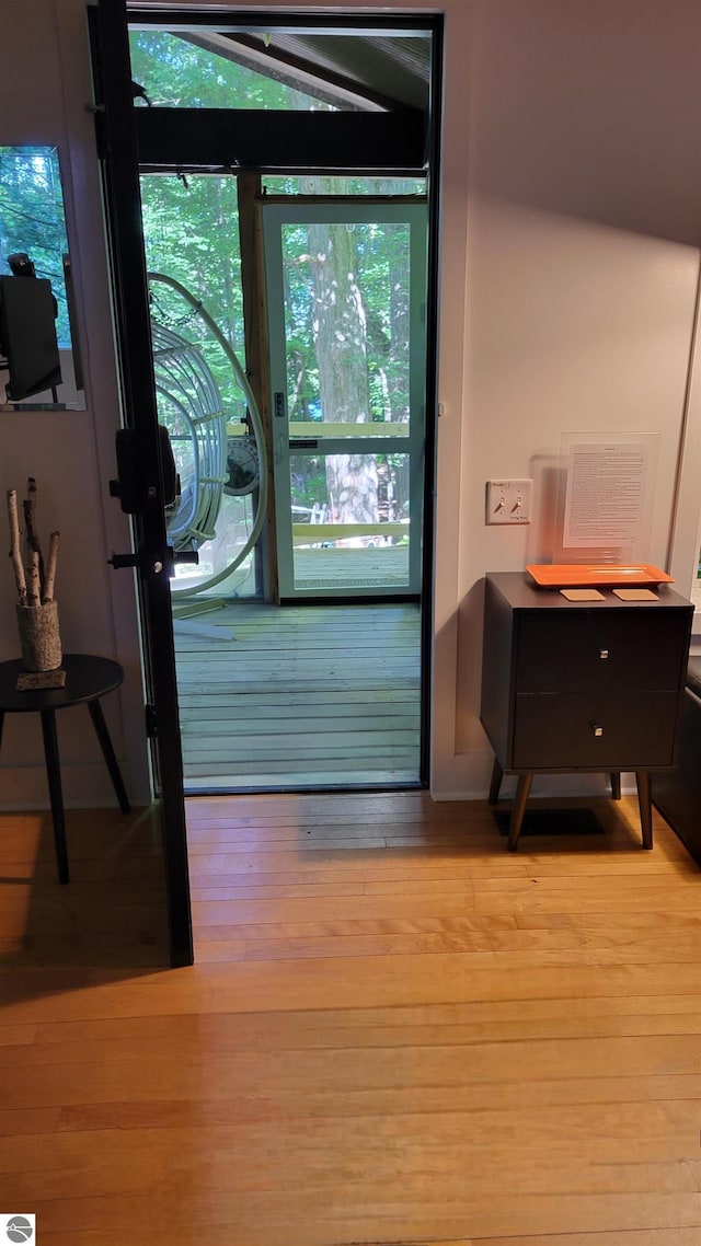 10092 S Elm St, Traverse City, MI 49684 - doorway to outside featuring wood finished floors