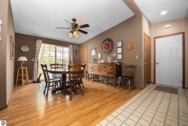 5206 S Riverview Dr, Lake City, MI 49651 - dining space featuring ceiling fan, light wood-style flooring, and baseboards