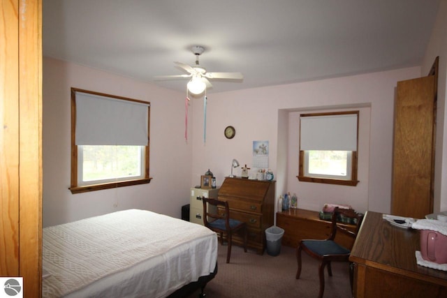 161 Huntinghorn Dr, Roscommon, MI 48653 - carpeted bedroom with a ceiling fan