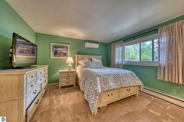 310 W Broadway, Suttons Bay, MI 49682 - carpeted bedroom with a baseboard radiator, an AC wall unit, and baseboards