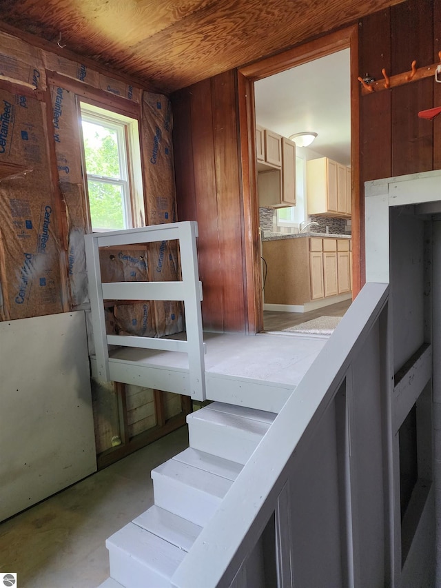 8540 W Monroe, Elwell, MI 48832 - stairway with wood ceiling and concrete flooring