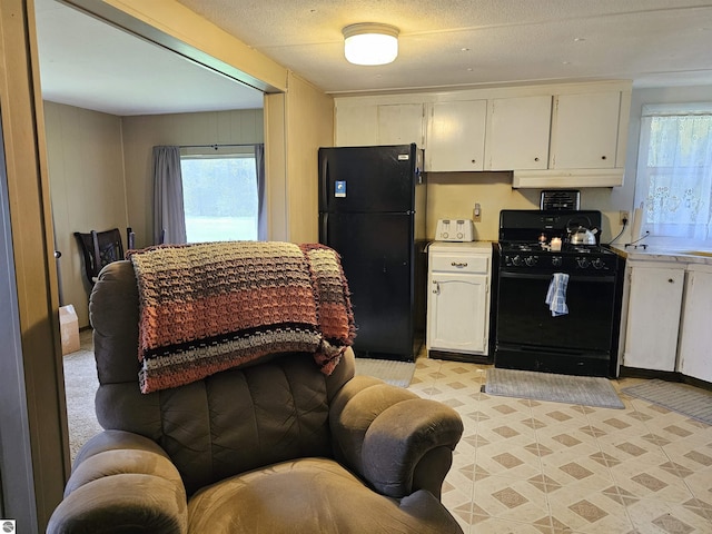 3058 Brodie Rd, South Branch, MI 48761 - kitchen featuring black appliances, white cabinetry, light countertops, and healthy amount of natural light
