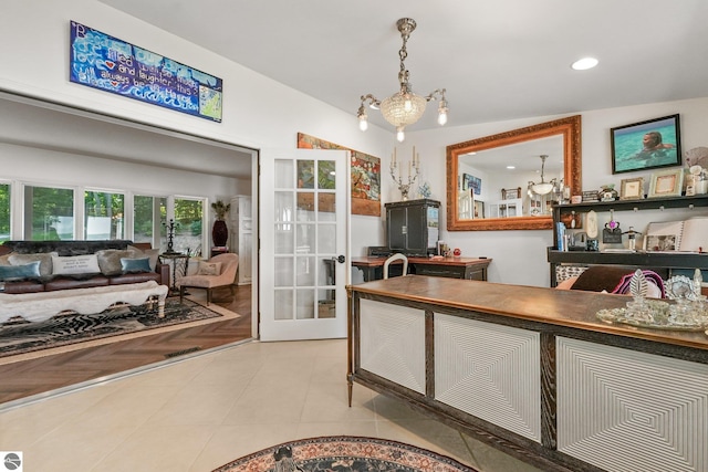 4283 Maitland Rd, Williamsburg, MI 49690 - office featuring french doors, recessed lighting, a chandelier, and tile patterned flooring