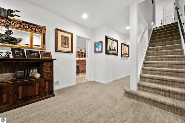 4283 Maitland Rd, Williamsburg, MI 49690 - stairs with carpet floors, baseboards, and recessed lighting