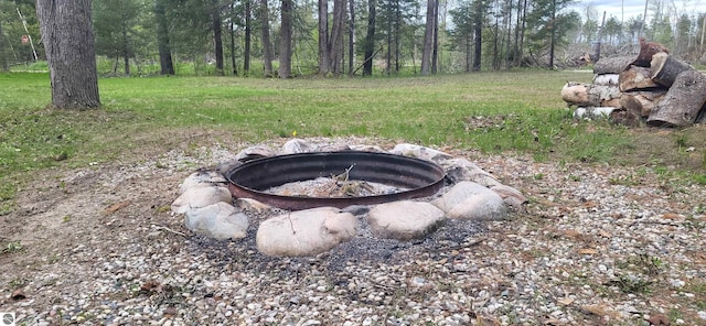 6031 Collins Rd, Onaway, MI 49765 - view of yard featuring an outdoor fire pit