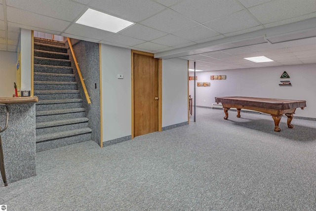 605 E M-55, West Branch, MI 48661 - playroom featuring a paneled ceiling, baseboards, billiards table, and carpet floors