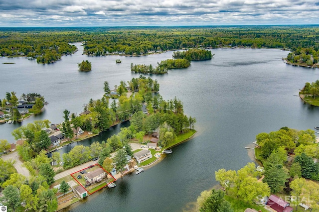 1929 Mohawk Trl, West Branch, MI 48661 - aerial view of property's location with a forest, a large body of water, and property boundaries highlighted