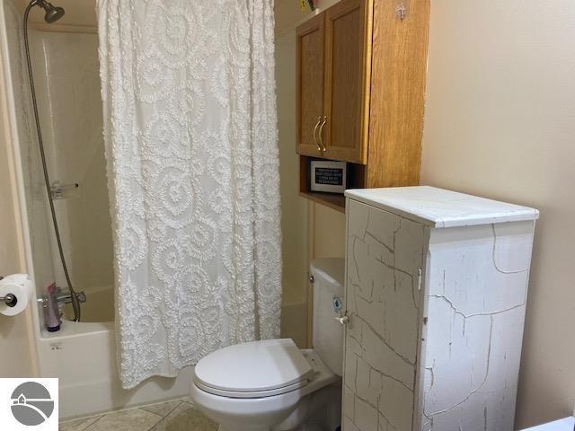 10559 Rosted Rd, Lake City, MI 49651 - full bathroom featuring toilet, shower / bath combo, and tile patterned floors