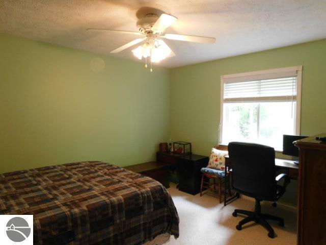 12149 Cabin Ln, Rapid City, MI 49676 - bedroom featuring light colored carpet and a ceiling fan