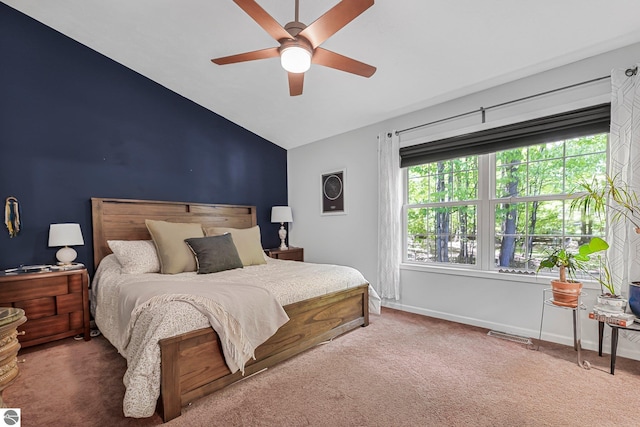 4667 Arbor Latch, Traverse City, MI 49685 - carpeted bedroom featuring vaulted ceiling, baseboards, and ceiling fan
