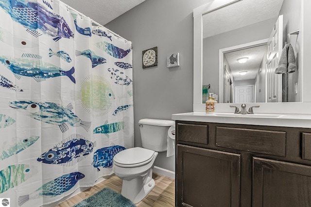 4667 Arbor Latch, Traverse City, MI 49685 - bathroom with toilet, vanity, a textured ceiling, wood finished floors, and baseboards