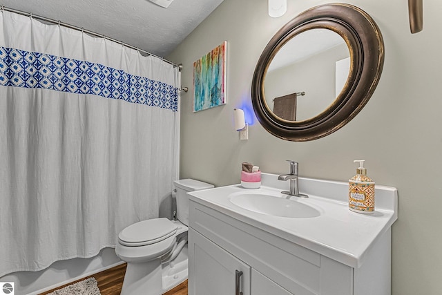 4667 Arbor Latch, Traverse City, MI 49685 - bathroom with toilet, vanity, wood finished floors, and a textured ceiling