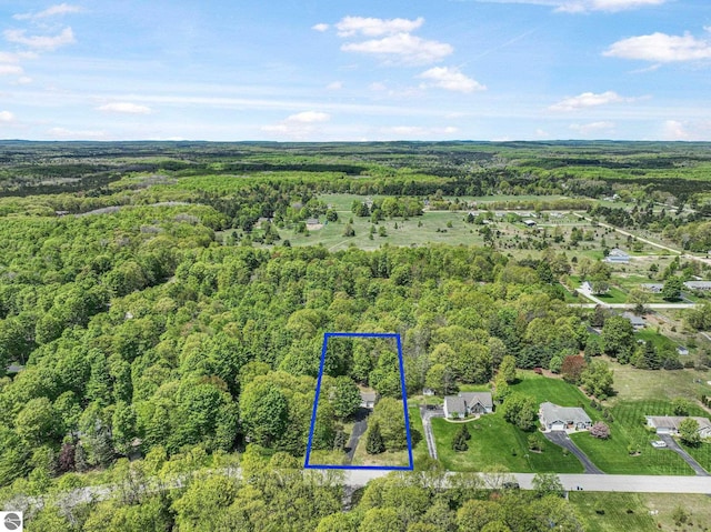 4667 Arbor Latch, Traverse City, MI 49685 - aerial overview of property's location with a forest and property parcel outlined