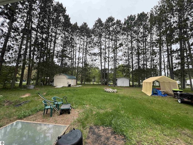 6993 E 34th Rd, Cadillac, MI 49601 - view of green lawn with an outdoor fire pit and view of scattered trees