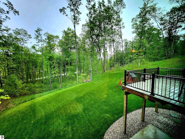 6238 E Gallivan Rd, Cedar, MI 49621 - view of green lawn with a wooden deck