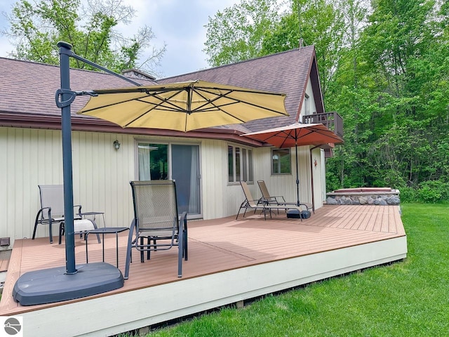 4809 N Alamando Rd, Coleman, MI 48618 - wooden deck with an outdoor hot tub and a yard