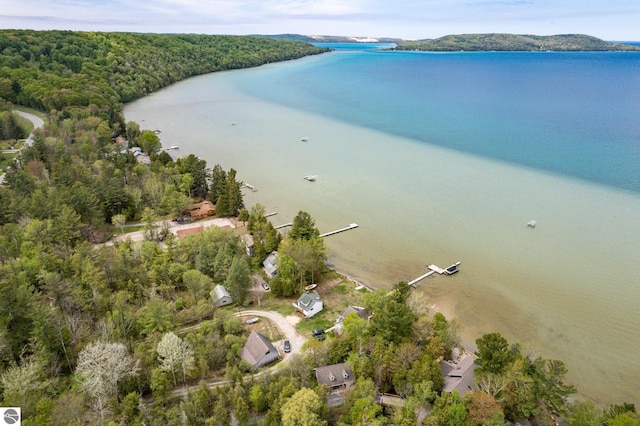 5434 W Macfarlane Rd, Glen Arbor, MI 49636 - aerial view of a nearby body of water and a heavily wooded area