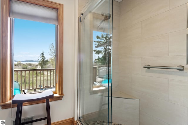11896 Cabana Shores Rd, Williamsburg, MI 49690 - bathroom with healthy amount of natural light and a shower stall