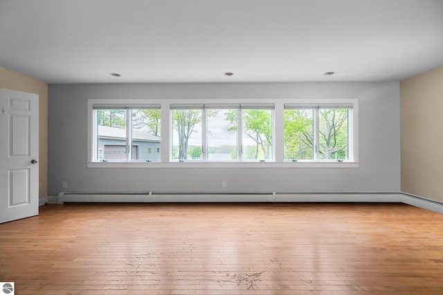 6675 Walker St, Benzonia, MI 49616 - spare room featuring hardwood / wood-style flooring, baseboard heating, recessed lighting, and baseboards