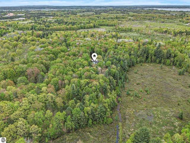 6313 E 34 1/2 Rd, Cadillac, MI 49601 - aerial overview of property's location featuring a heavily wooded area and a nearby body of water