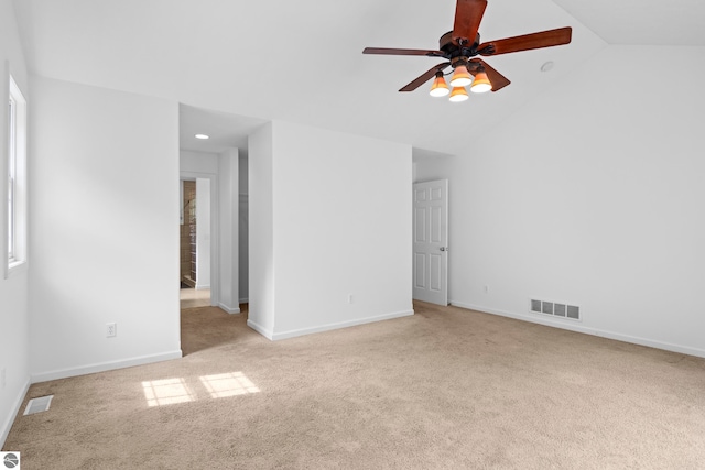 5151 Hidden Gables Dr, Traverse City, MI 49684 - carpeted spare room featuring ceiling fan, vaulted ceiling, and recessed lighting
