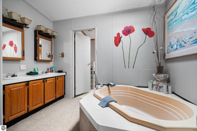 9170 Townline Rd, Kingsley, MI 49649 - full bath with a bath, vanity, and a textured ceiling
