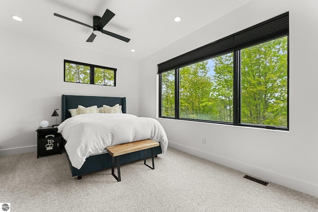 6848 S Carol Ann Dr, Traverse City, MI 49684 - bedroom featuring carpet floors, baseboards, recessed lighting, and ceiling fan