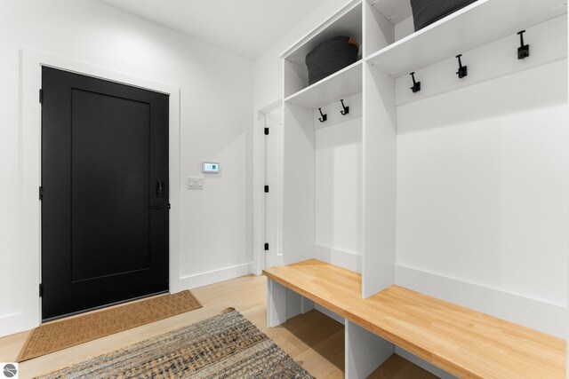 6848 S Carol Ann Dr, Traverse City, MI 49684 - mudroom with light wood finished floors and baseboards