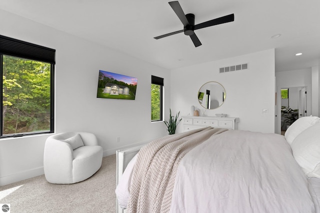 6848 S Carol Ann Dr, Traverse City, MI 49684 - bedroom featuring multiple windows, baseboards, a ceiling fan, carpet flooring, and recessed lighting