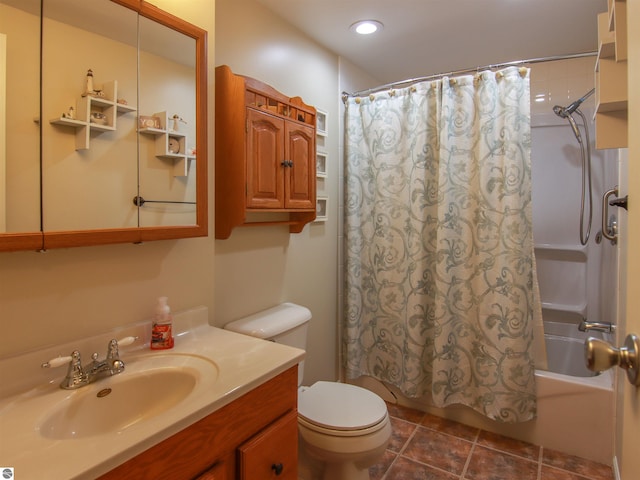 8086 Narrow Gauge Rd, Beulah, MI 49617 - bathroom with vanity, toilet, and shower / bath combo with shower curtain