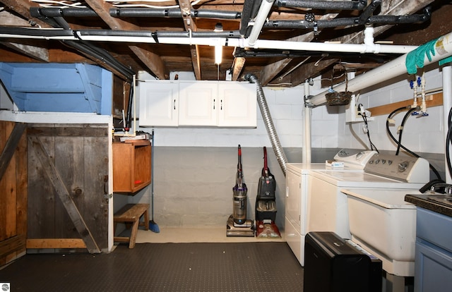 4327 S M-65, Glennie, MI 48737 - unfinished basement with washing machine and dryer, concrete block wall, and a sink