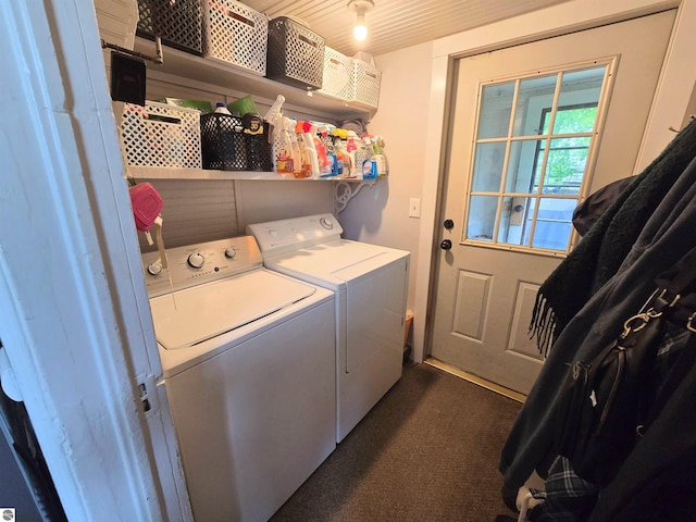 820 Wallace St, Cadillac, MI 49601 - washroom featuring independent washer and dryer and dark colored carpet