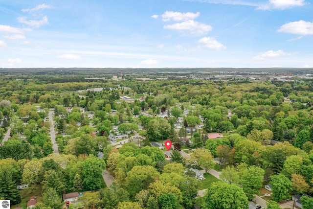 217 Winona Pl, Cadillac, MI 49601 - aerial overview of property's location with a heavily wooded area
